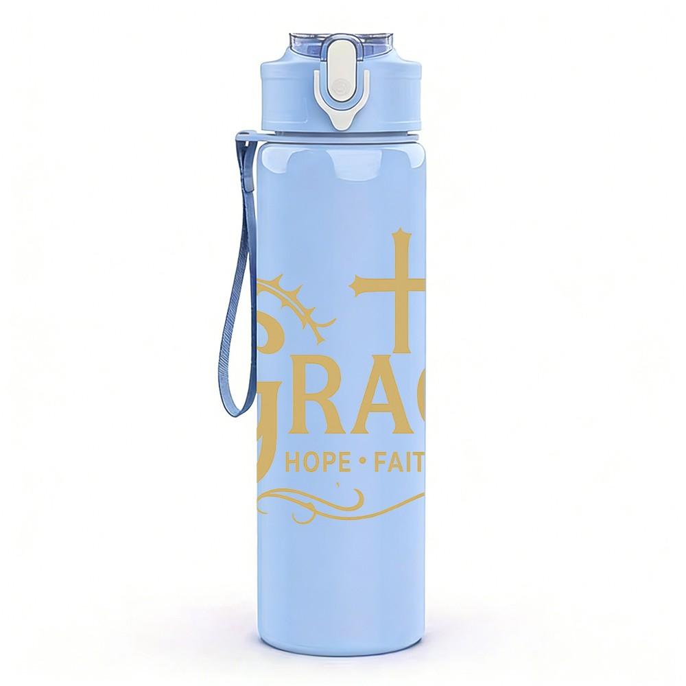 1PC Grace Cross Religious 750ml Color Plastic Sports Water Bottle Leakproof Flip Straw Lid Suitable for Sports Office Home Use