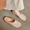 Fashion 2025 New Summer Slippers Genuine Leather Women Shoes Fashion Hollow Out Mules Round Toe Med Heels Cover Toe Slippers Sandals