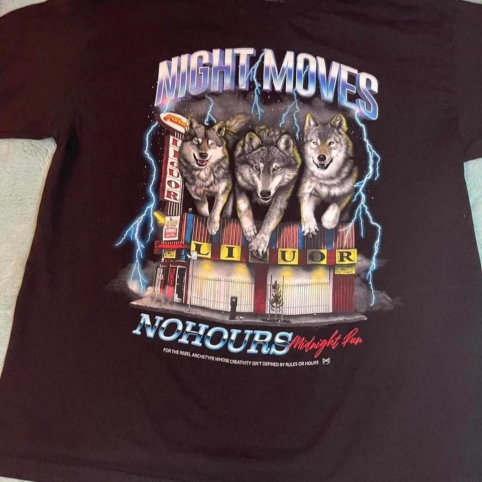 No Hours Night Moves Wolves Graphic Tee Black XL Streetwear