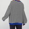 Women's Oversized Striped Color Blocking Long Sleeved Round Neck Sports Shirt Casual Loose Fitting Pullover Shirt Top