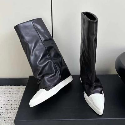 Женские остроносые балетки, высокие ботинки, повседневная обувь, зимняя новая тенденция 2025 года, ботинки челси до середины голени, спортивные кроссовки Botas