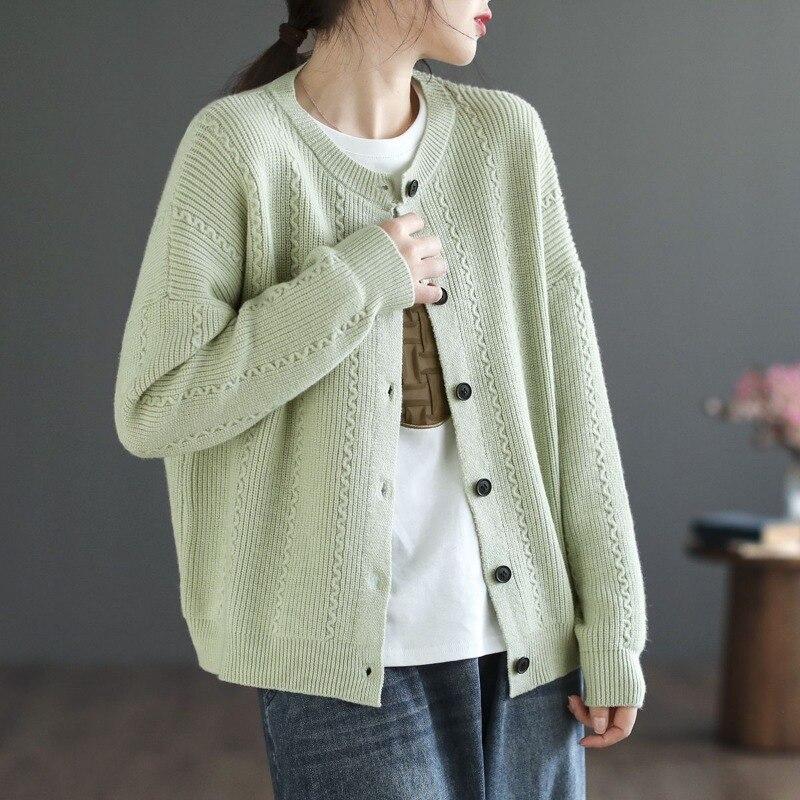 2023 Вязаный кардиган Женский повседневный свитер Осень-зима Свободный джемпер с длинным рукавом Топ Модный элегантный трикотаж Простые свитера 29232