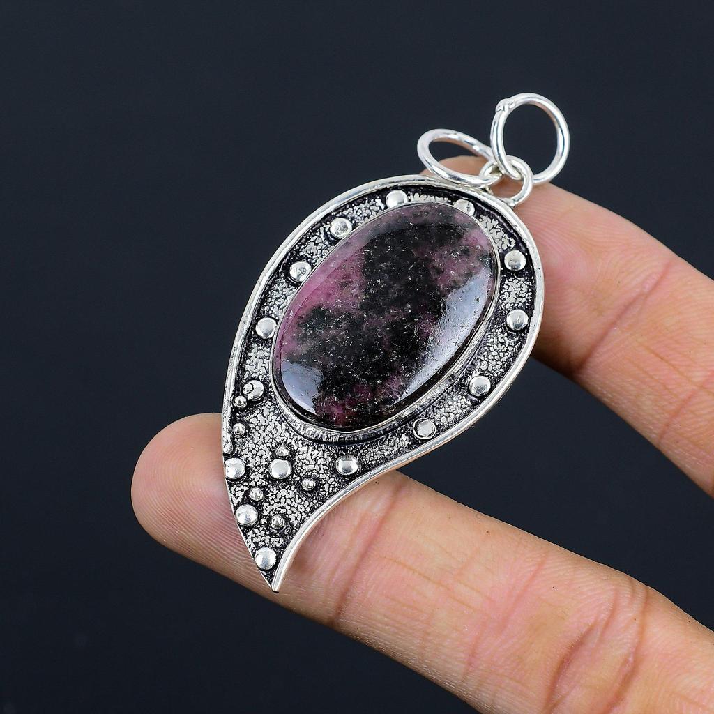 Подарок на годовщину для нее Подвеска из натурального родонита из стерлингового серебра 925 пробы
