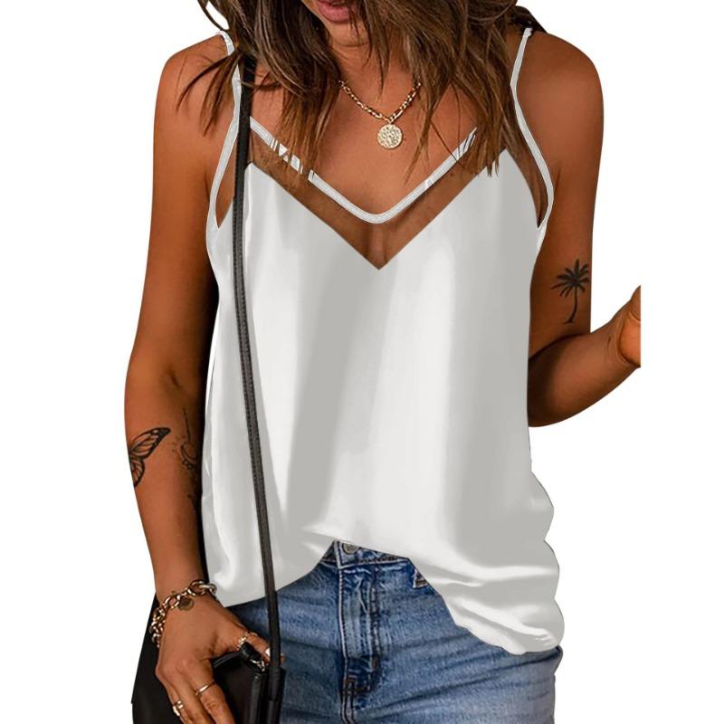 YYFS Women's Fashion Casual Summer Spring Solid Color Print Sleeveless V-Neck Blouses & Shirts