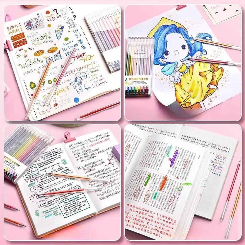 8/12 цветов Красивые блестящие цветные звездные маркеры для девочек, блокнот для скрапбукинга, маркер для рисования блестками, школьные принадлежности Kawaii