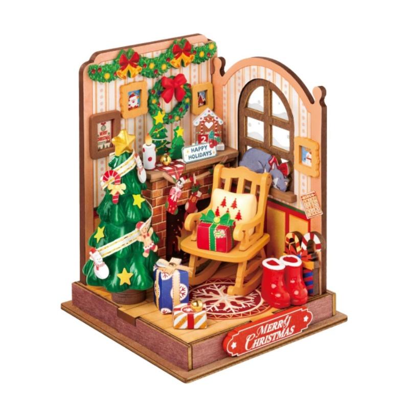 Robotime DIY Miniature House Kit Decoration Christmas Fireplace Mini House Building Craft Kits for Adults Gift  For Christmas