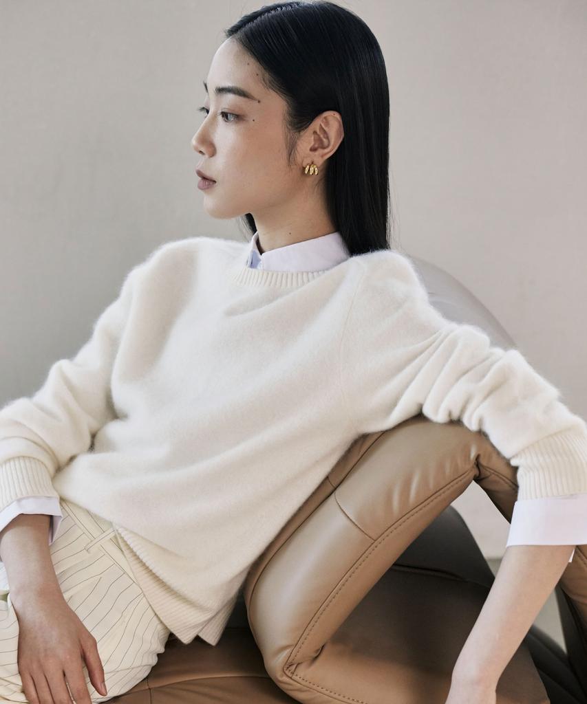 THEKNITCOMPANY (Women) Brushed Wool Cashmere Crew Neck Sweater 5 Colors