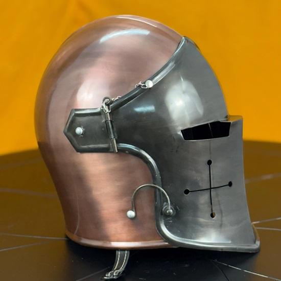 Barbouta Helmet 18G Steel Two Tone Copper Gray Armor Perfect for LARP, Cosplay, Reenactments,