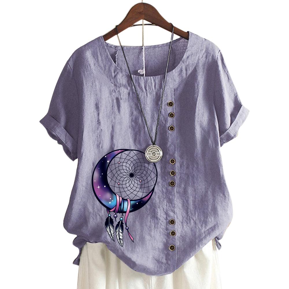 Women's Fashionable Round Neck Short Sleeve Top with Popular Floral Pattern in 11 Colors