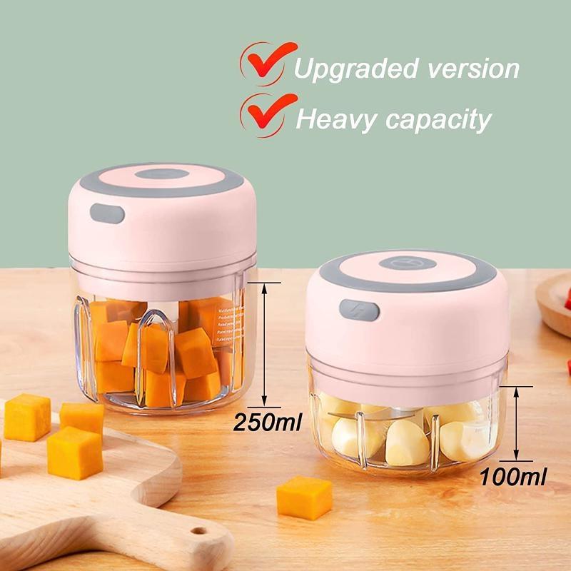 (100/250ml)2023 Upgraded Wireless Electric Garlic Masher Press Stirrer Chopper Vegetable Kitchen Garlic Potato Meat Shredder