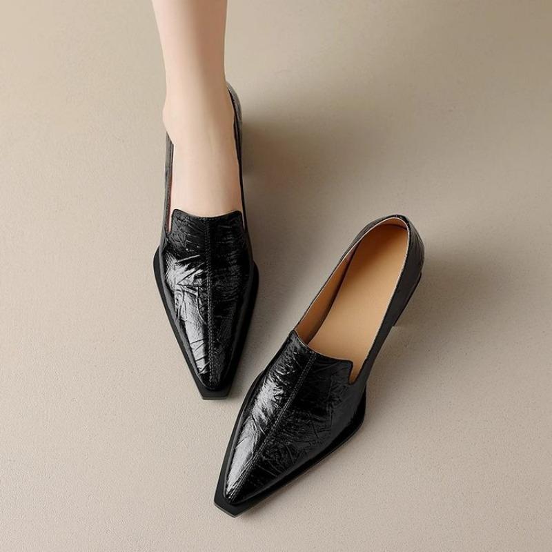 Мода 2025 Женская обувь Женская Легкий вес Квадратный каблук Европейский Стильный Элегантный Черная обувь Леди Офис Вечеринка Повседневная обувь