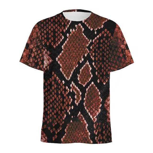 Fashion Snake Skin Pattern 3D Digital Printing T-shirt Men's Animal Skin Pattern Round Neck T-shirts Street Short Sleeved