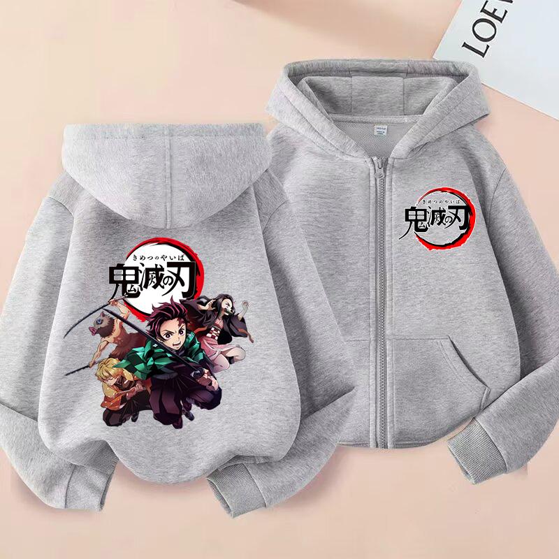 Demon Slayer Children'S Cardigan Coat Zipper Tops Boy Girls Hoodie Autumn Sweatshirt Anime Cosplay Fashion Clothing