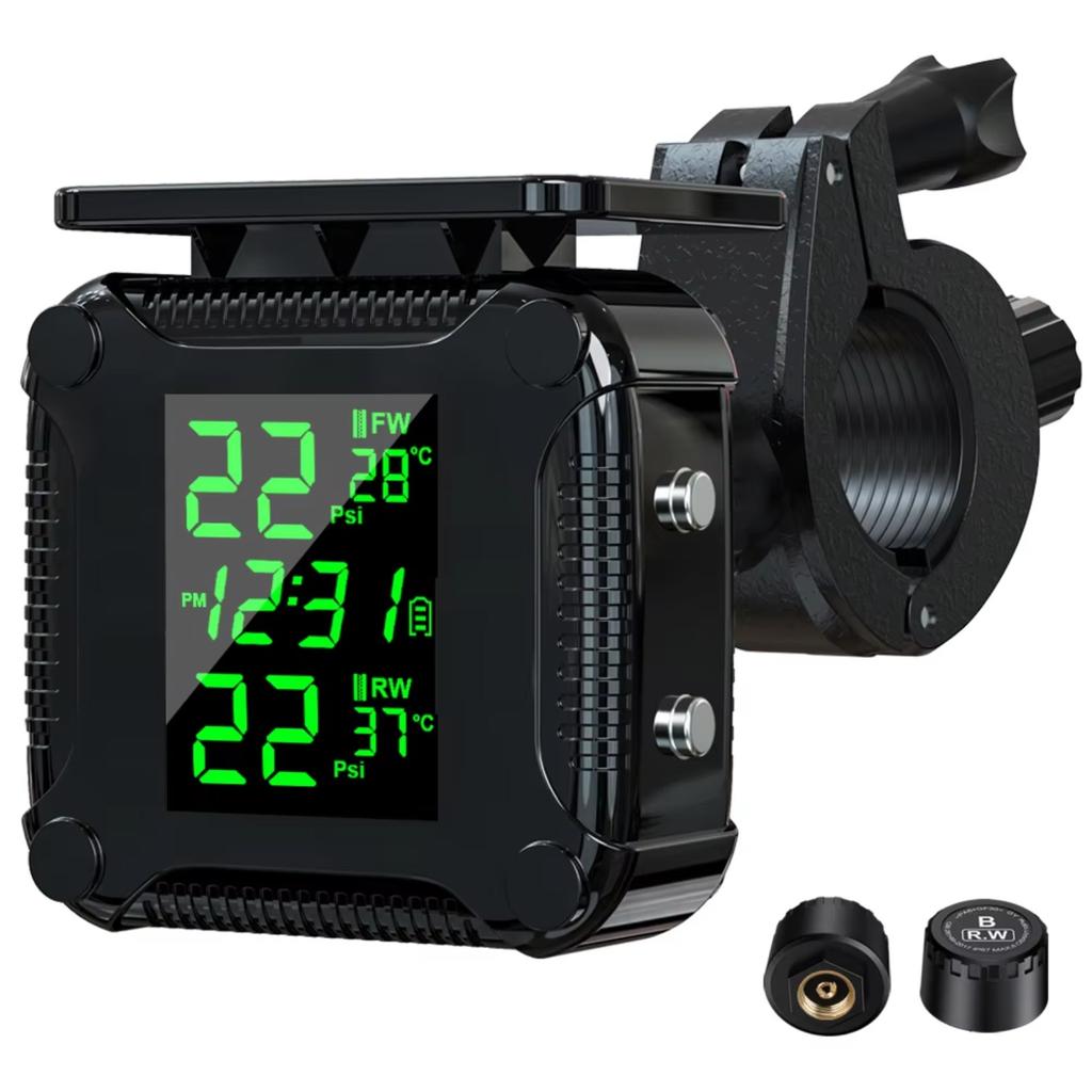 Motorcycle Tire Pressure Monitoring System LCD Display Solar Charging Waterproof Tyre Temperature Alarm Sensor