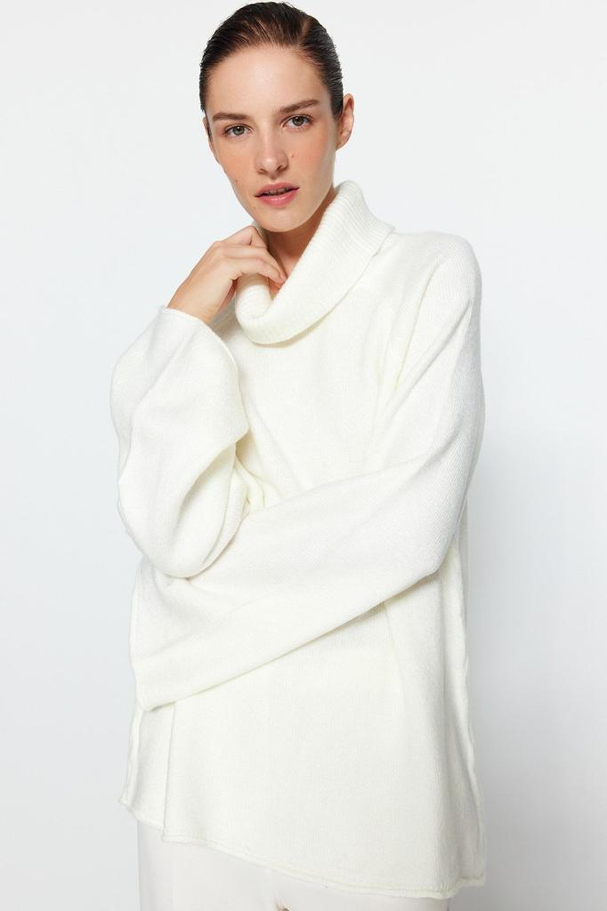 Women's Fashionable Stylish Sweater Mink Soft Textured Turtleneck Wide Fit Knitwear Sweater