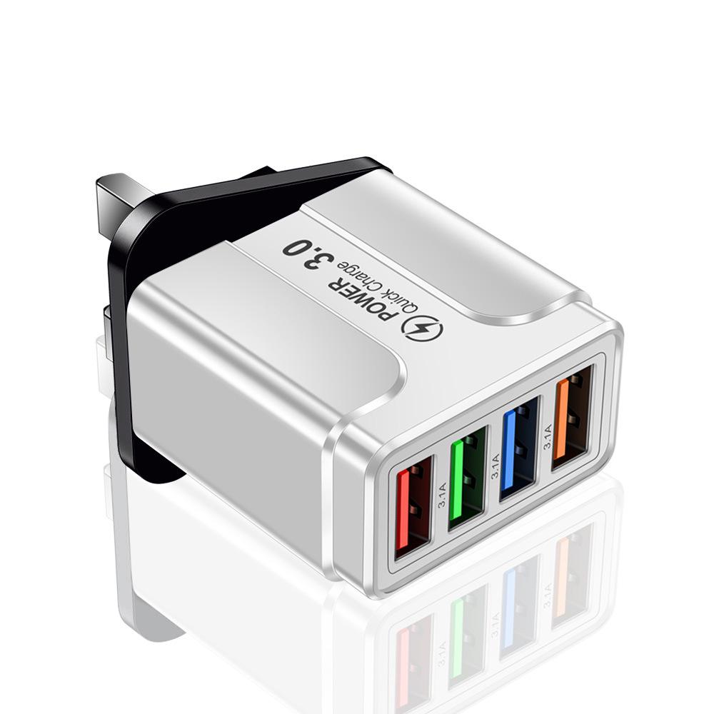 Цветное 4-портовое USB-зарядное устройство 3A для мобильных телефонов и планшетов, совместимое со стандартами ЕС, США, Великобритании и Австралии