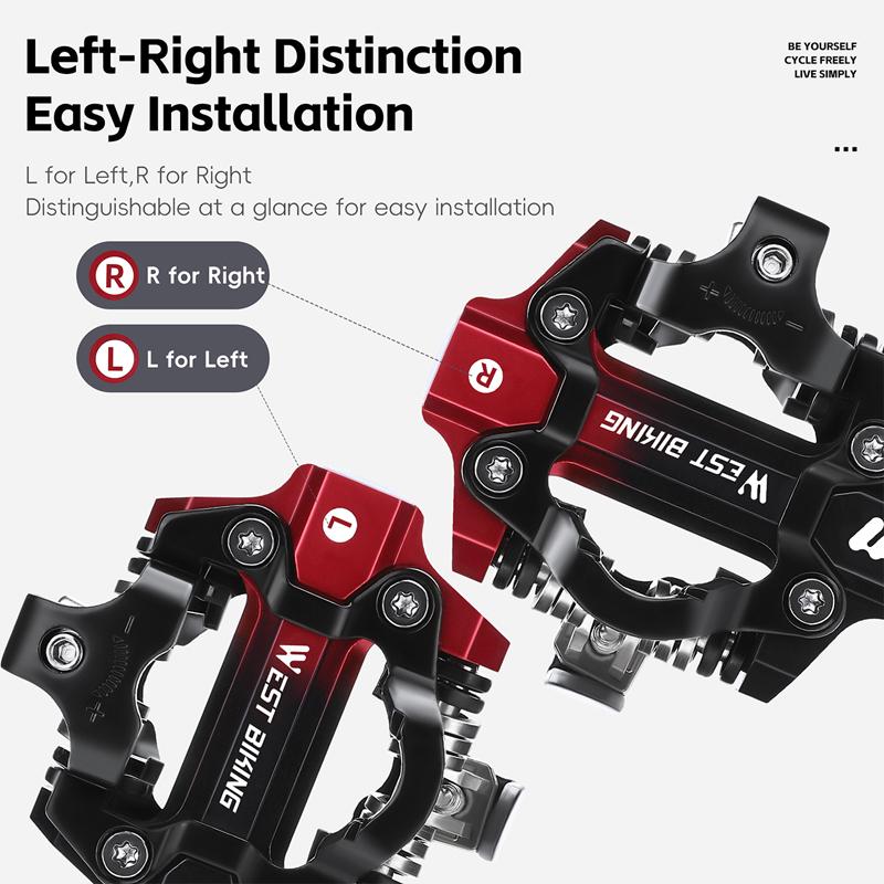 WEST BIKING MTB Self-Locking Pedals Aluminum Alloy Clipless Mountain Bike Pedal Compatible With SPD Double Sealed+Needle Bearing