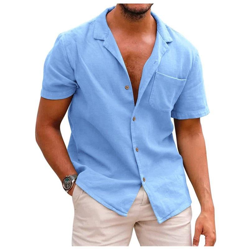 Men's Polo Neck Short Sleeve Shirt Solid Loose Large Size Shirts Men Clothing