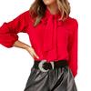 Блузка с длинным рукавом и галстуком-бабочкой, однотонная, повседневная, облегающая, с завязанным бабочкой воротом, топ для женщин, красная, размер M