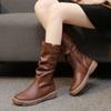 Leather Flat Women's Half High Boots Brown Ladies Mid Calf Shoes Waterproof Trend  Sale Goth New In On Promotion Boot Work