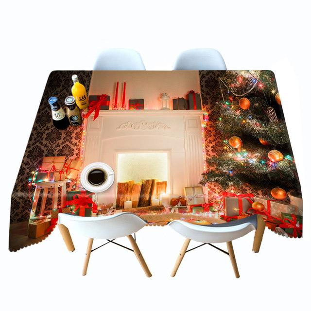 Christmas Tree Tablecloth Fireplace Gift And Socks Decoration Pattern Rectangular Round Table Cloth Cover Towel