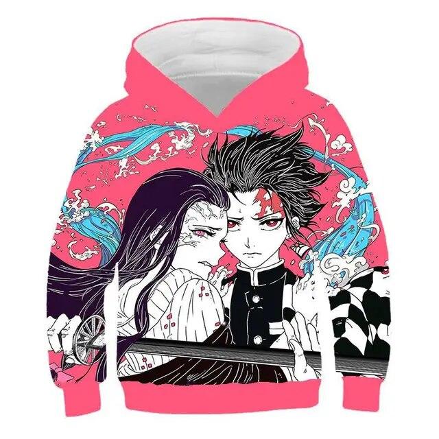 Толстовка с капюшоном в стиле аниме «Убийца демонов», детская модная толстовка, топы для мальчиков, осенние толстовки с героями мультфильмов для маленьких девочек, повседневная детская одежда с капюшоном для мальчиков