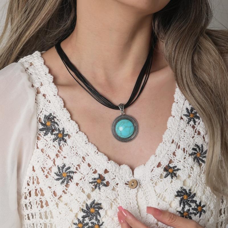 BLINGBAY Женское ожерелье с подвеской в стиле бохо, ретро, этническое, бирюзовое, геометрическое ожерелье с подвеской, подарок на день рождения для девочки