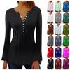 Women's Bell Sleeve Button Collar Button Print Long Sleeve Holiday Basics Tunic Slim Top Solid Color T-Shirt