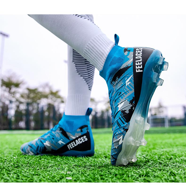 2024 Men's Fly-Knit High-Top Soccer Shoes with Breathable Sock Liner for Professional Turf Training
