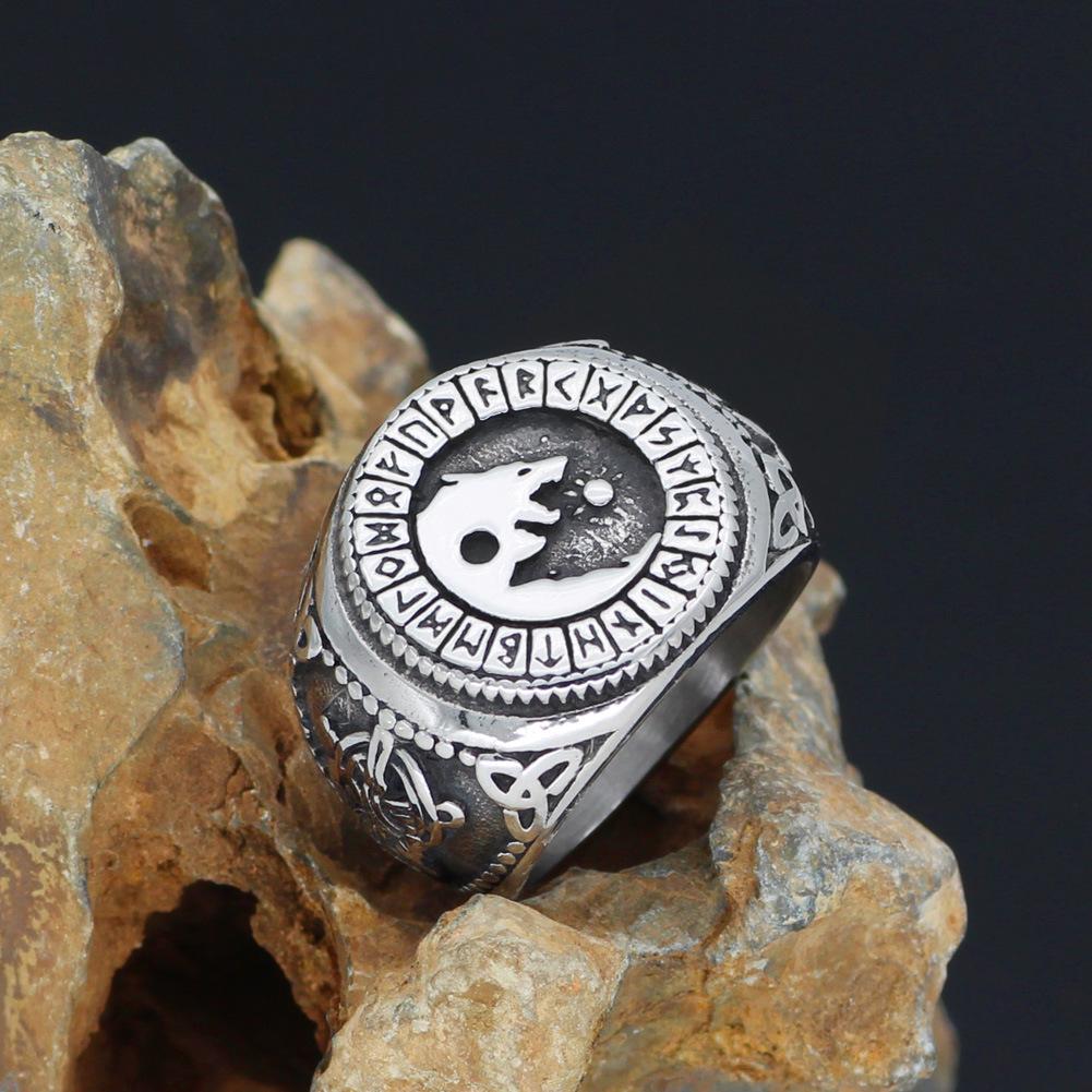 Кольцо Viking Odin Celtic Wolf Swallow Sun Moon Rune из титановой стали для мужчин