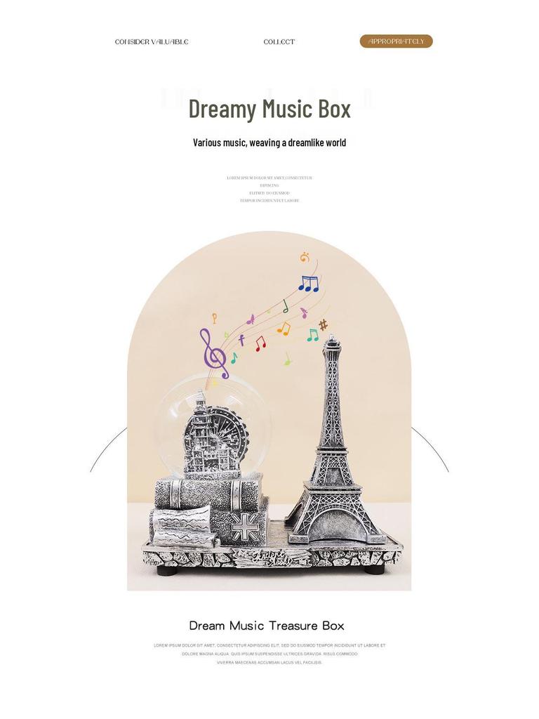 Креативный светящийся шар со снегом Эйфелева башня Музыкальная шкатулка - Ретро Декор для рабочего стола