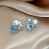 Zircon Pearl Square Stud Earrings French High-end Earrings Women's Niche Fashion Earrings