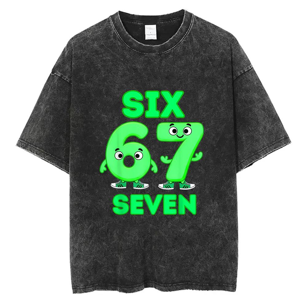 Funny Italian Brainrot Six Seven  Number Vintage Washed Tshirt Bruh Steal A Bratnrot Meme T Shirts Men Women Humor T Shirt