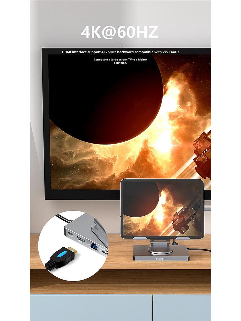 4K 60Hz USB-C Docking Station with Gigabit Ethernet, USB 3.2 Hub, and Rotating Stand for Phones and Tablets