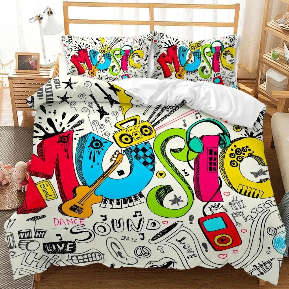 Top Guitar Duvet Cover Set Twin Rock Music Comforter Cover Set Hip Hop Hippie Quilt Cover Blue Guitar Polyester Bedding Set