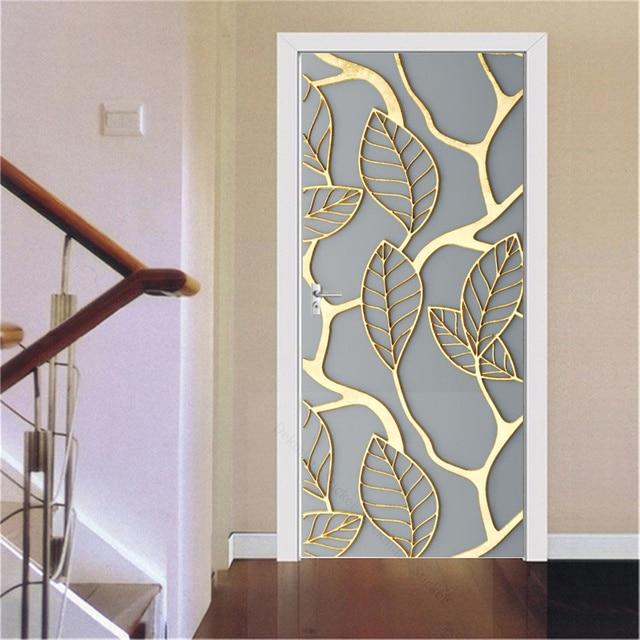 3D золотые наклейки для украшения дверей, мраморные простые абстрактные линии, цветы, обои для гостиной, домашний декор, художественные наклейки для спальни