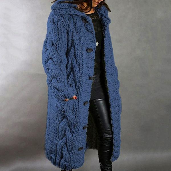 Women's Autumn Winter Long Sleeve Knitted Cardigan Coat Casual Streetwear Hooded Sweater Coat