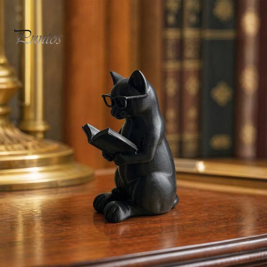 Настольное украшение Кот 3D-печатная фигурка Читающий кот, Декоративная фигурка с утяжеленным противоскользящим основанием, Статуэтка Интеллектуал с высококачественной текстурой, Очки