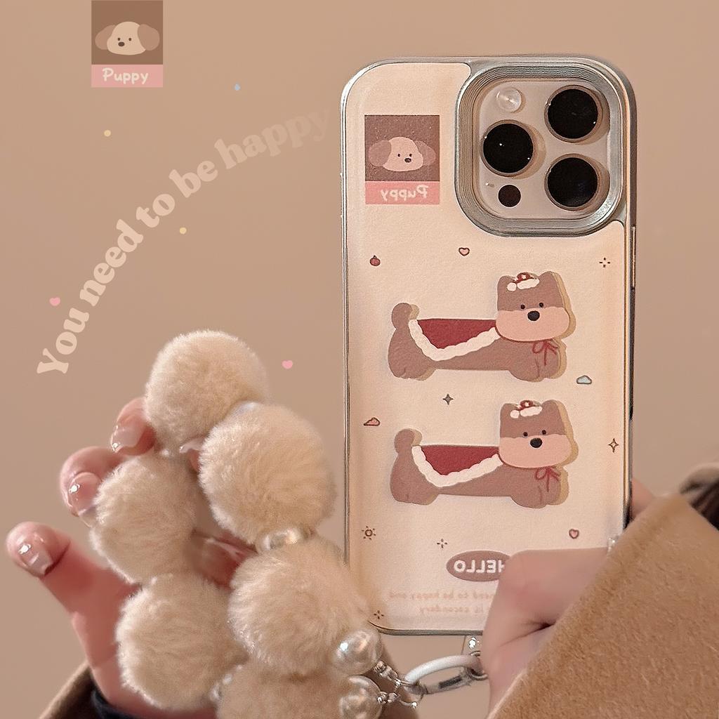 Leather Three Dimensional Cartoon Puppy Apple 16 Mobile Phone Case 14promax New Year 15 Suitable for IPhone 13 Lanyard