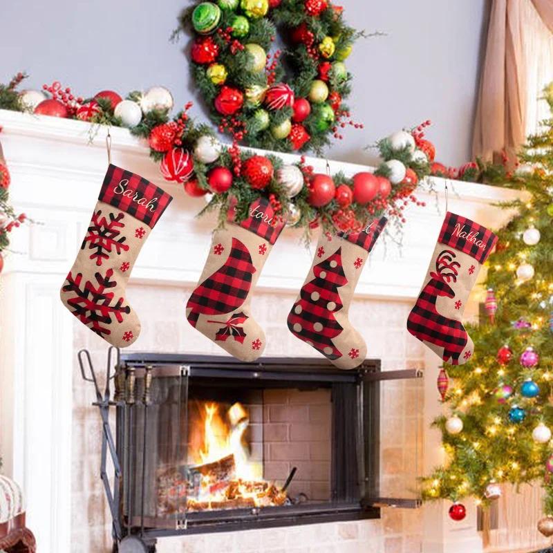Christmas Stocking Sack Xmas Gift Candy Bag Christmas Decorations for Home Navidad Sock Christmas Tree Decor New Year 2024