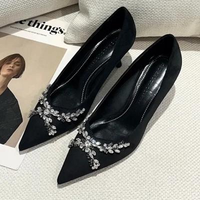 Модные женские туфли на низком каблуке женские туфли на высоком каблуке с кристаллами для офиса и карьеры сексуальные туфли на каблуках с острым носком для женщин Zapatos