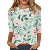 Women's Floral Print Round Neck Top With Three Quarter Sleeves T-Shirt Three Quarter Sleeves T-Shirt