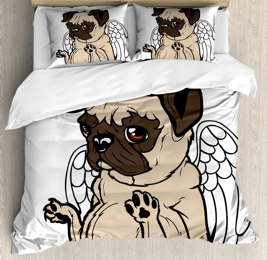 Мультяшный мопс Комплект пододеяльника Покрывало Мягкий постельный комплект Полный размер Для мальчиков девочек Спальня 2/3 предмета с наволочками