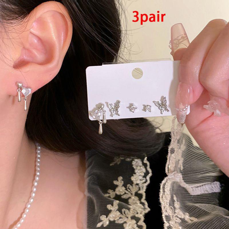 3Pair Personality Butterfly Stud Earrings For Women Girls Advanced Sense Trendy Earrings Jewelry Accessories Gifts