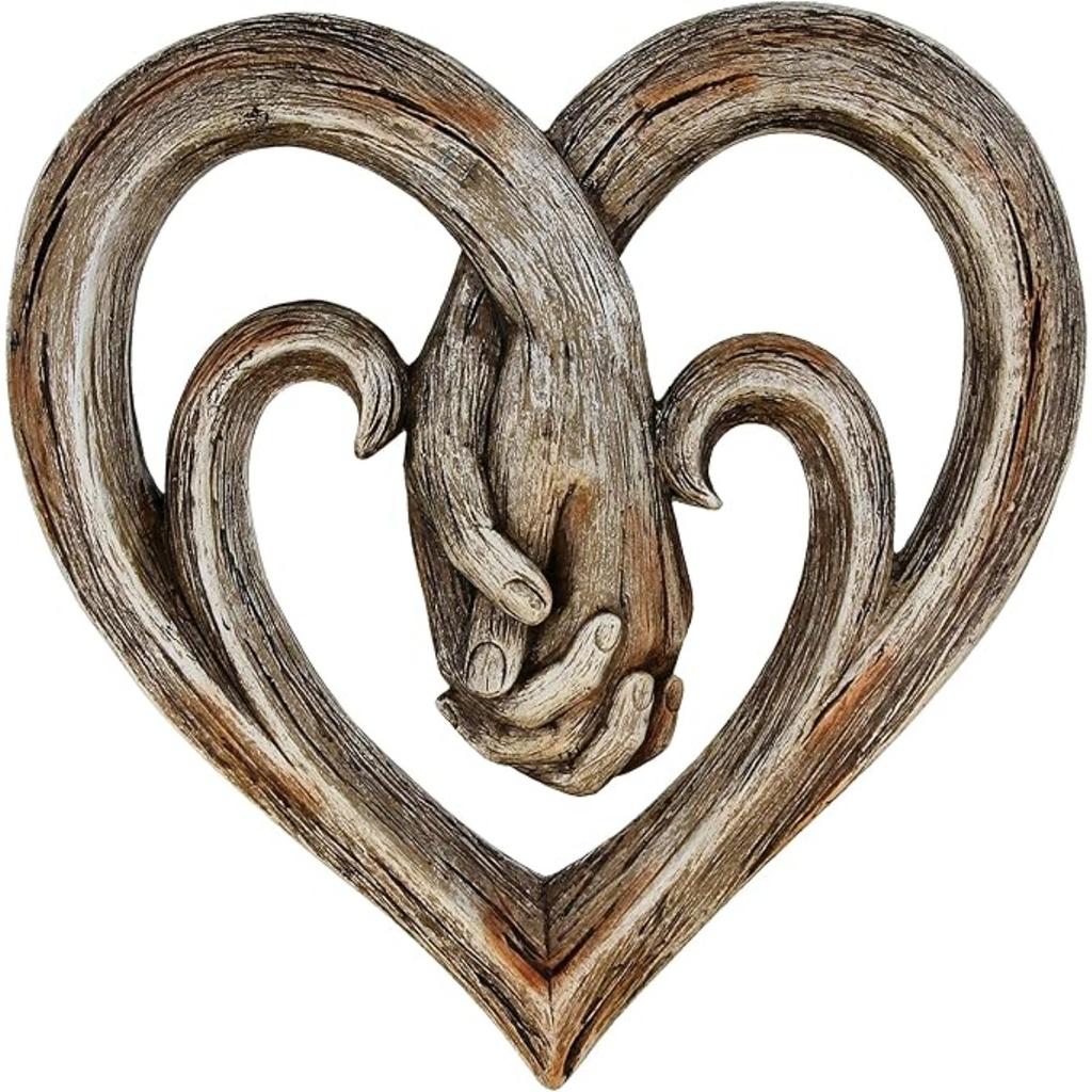 Art Sculpture Heart Holding Hands Wall Decor Decorative - Faux Wood Finish - Forever Love