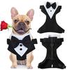 Formal Dog Wedding Suit with Leash Ring Fastener Tape Buckle Closure Black Bow-tie Breathable Chest Harness Dogs Tuxedo Wedding Party Suit