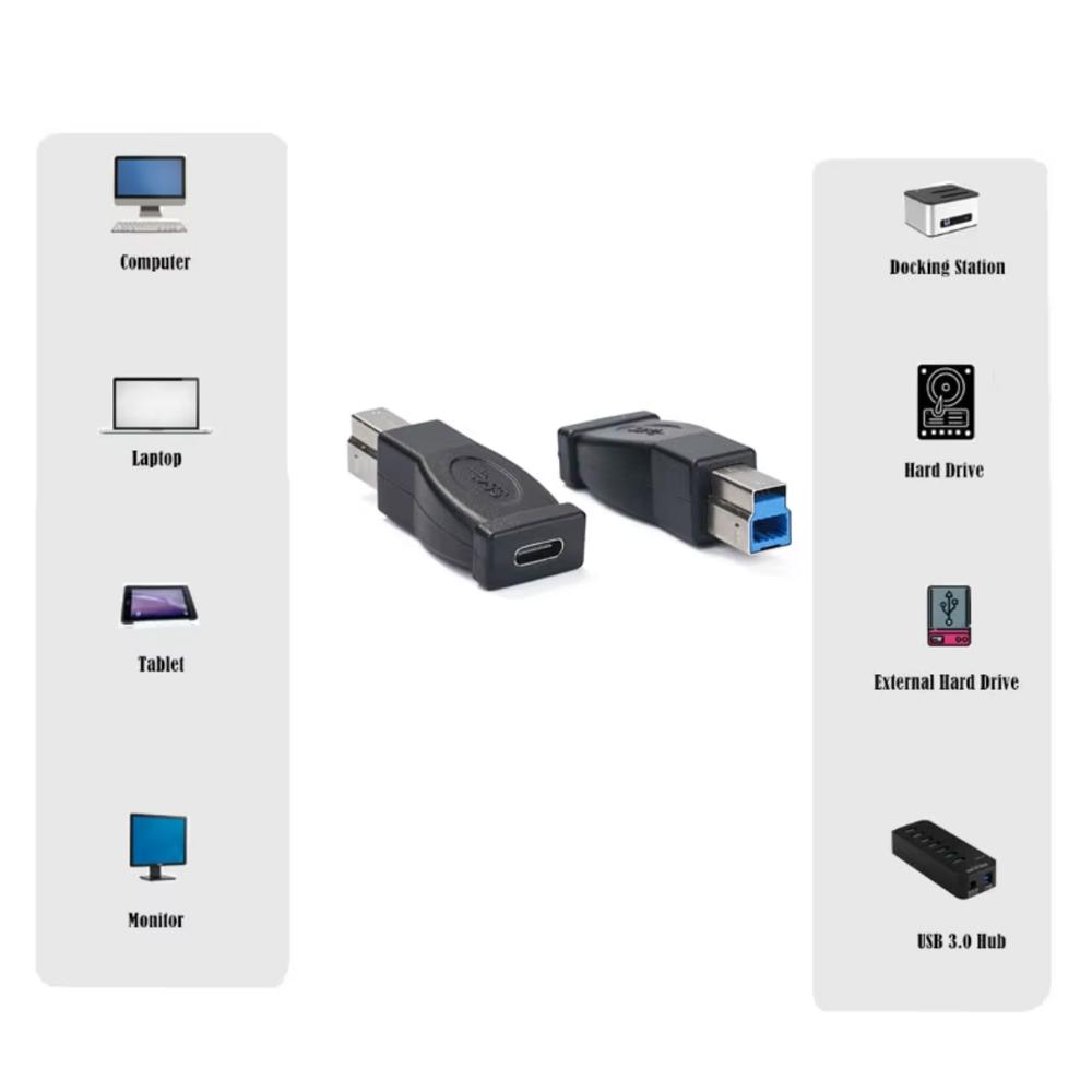 USB Type C Female to USB3.0 B Male Data Transfer Adapter Converter for Printer Scanner External Hard Drive Laptop Connector