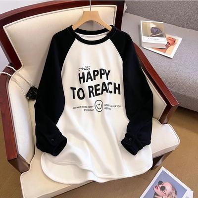 Женские толстовки больших размеров на весну-осень с флисовой подкладкой, утолщенные, свободного кроя, корейские топы, повседневные футболки с длинным рукавом и капюшоном