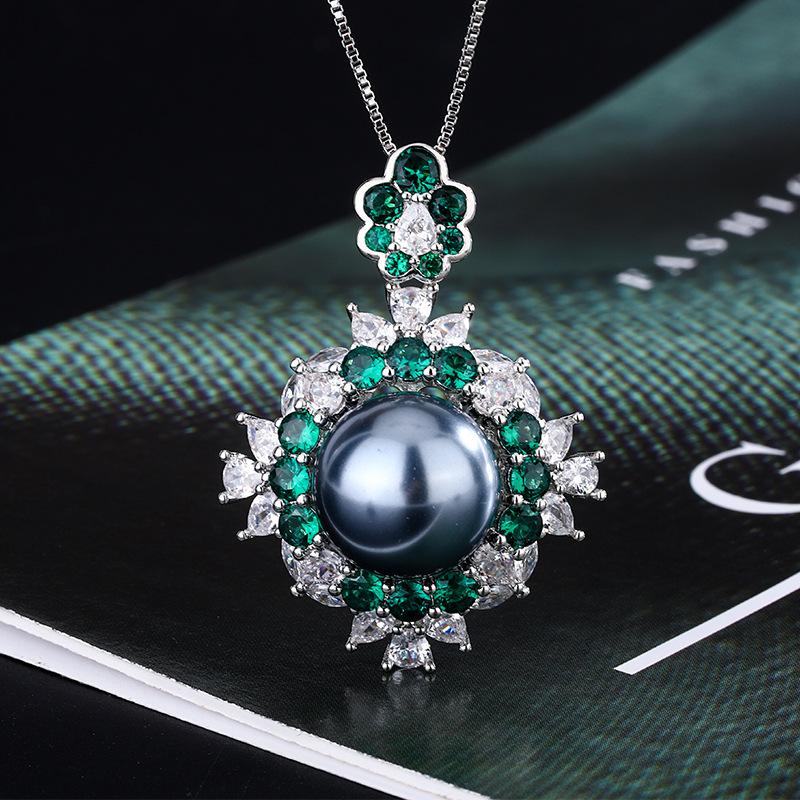 Изумрудные ювелирные изделия Court Vintage Color Treasures Pearl Platinum Grey Бусины Серебряные игольчатые серьги ожерелье
