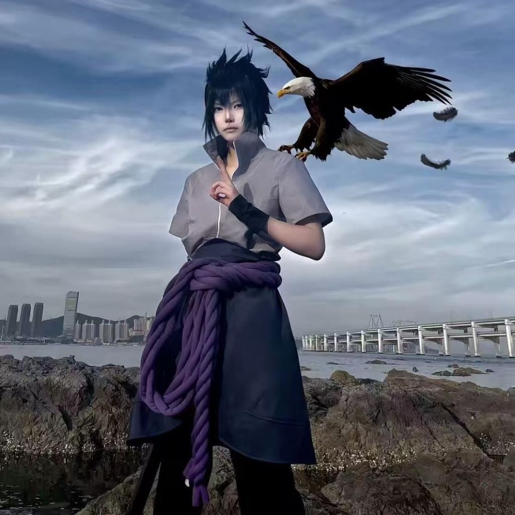 Аниме Учиха Саске Косплей Костюм Haut Pantalon ceinture Cos Convention cadeau Adulte Версия унисекс